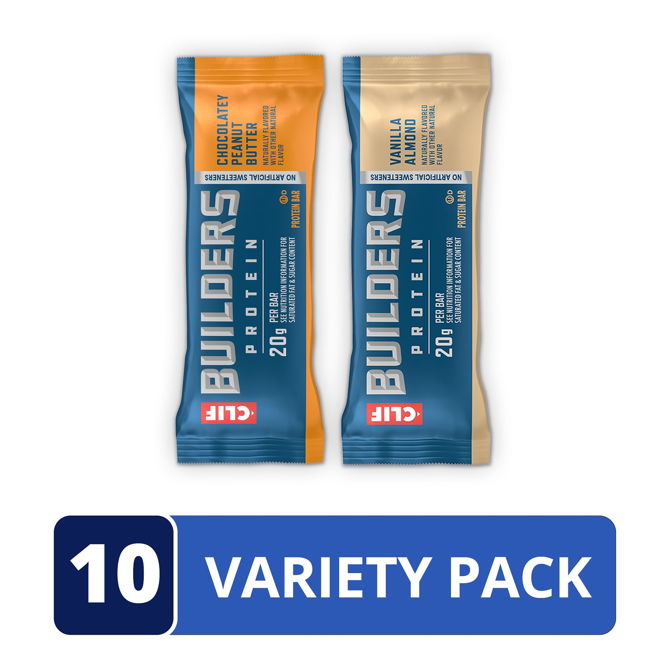 CLIF BUILDERS Protein Bars Variety Pack, 2 Flavors, Plant Protein, Gluten Free Bars, 10ct