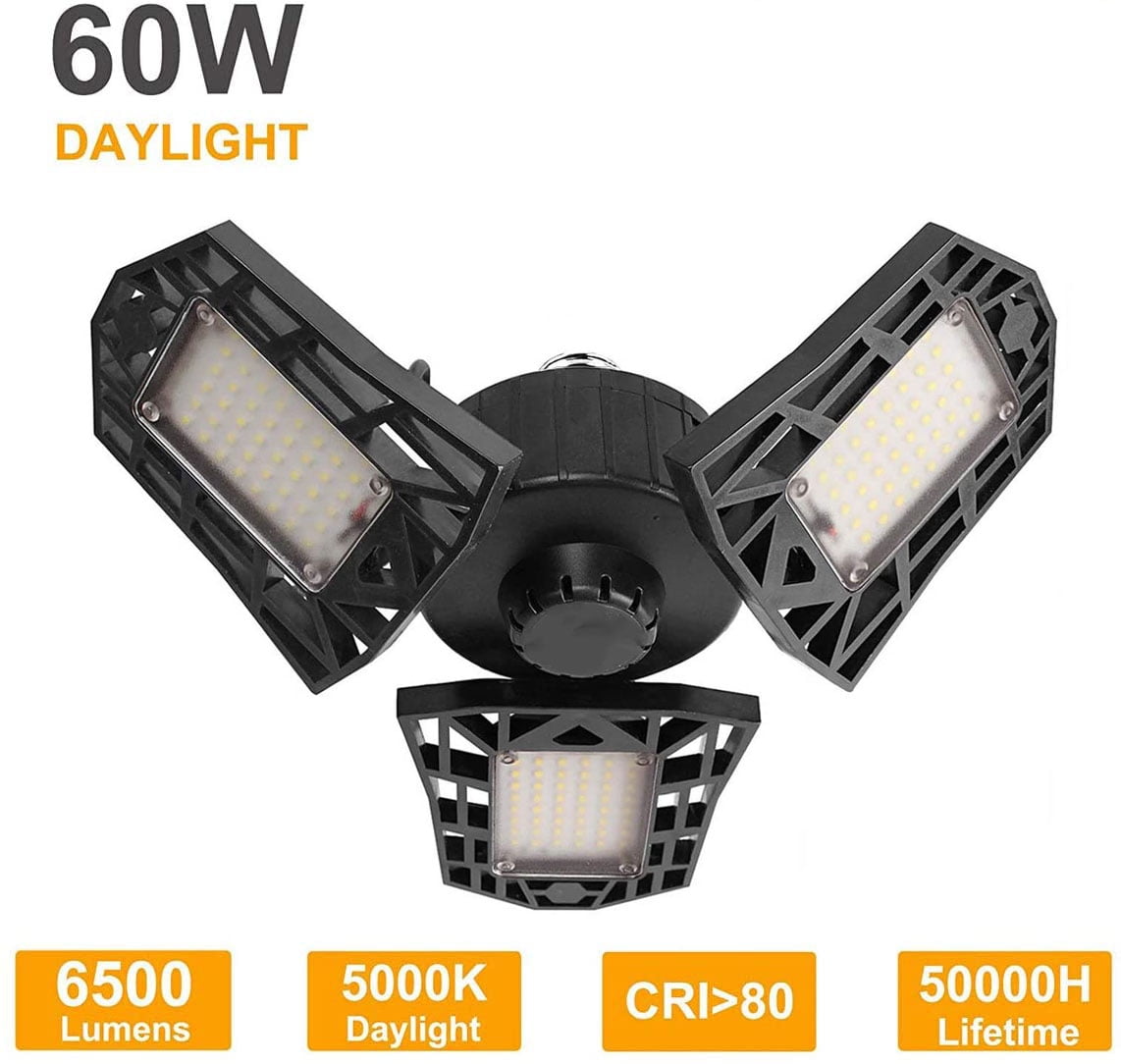 2 PACK 60W Deformable LED Garage light Ceiling Lights E26 High Bay Lamp LED BULB 