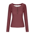 thumbnail image 6 of Sexlip Womens Snap Front Henley Top Long Sleeve Design Soft Fabric Relaxed Silhouette for Daily Errands Red XL, 6 of 9