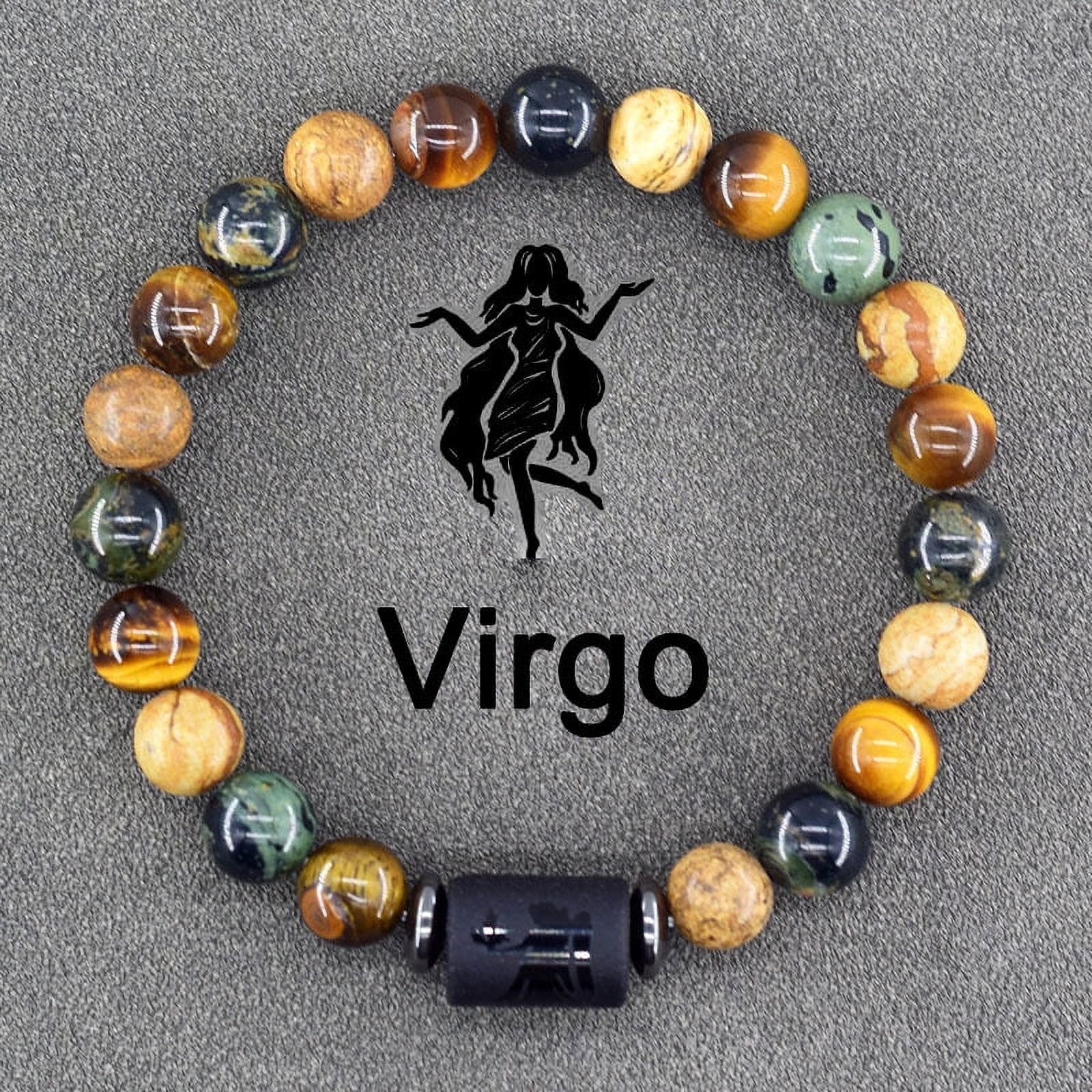 1pc Bohemian Zodiac Sign Bracelet - Stretch Stone Beaded Friendship Bangles with, Virgo, Leo, Libra Symbols - Colorful Marbled Pattern - Ideal Gift for Men and Women,Virgo