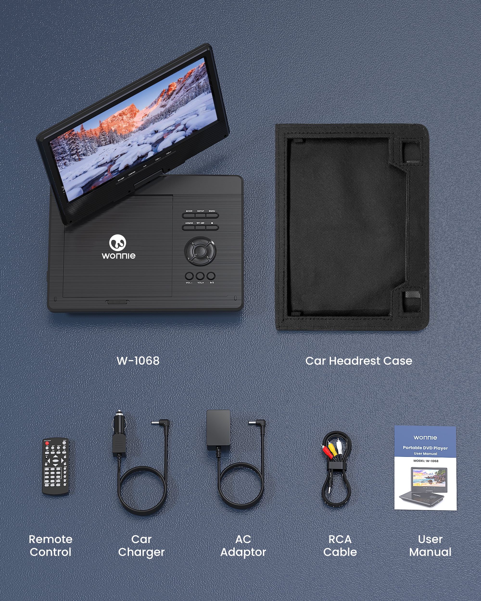 WONNIE 12.5" Portable DVD Player, Premium 10.5" HD Swivel Screen CD Player for Kids, Built in 5 hours Rechargeable Battery Car Player Support USB/SD Card/Sync TV (Car Headrest Holder Included)