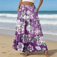 thumbnail image 2 of LWavelet Women's Vintage Floral Print Tiered Maxi Skirt, Elastic Waist with Pockets, Boho Spring & Easter Long Skirt Dark Purple 2XL, 2 of 6