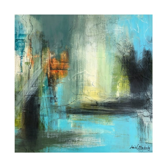 Canvas Wall Art - Linda S. Blackerby 'Aqua Serenity 1' Wall Art for Living Room, Bedroom, or Office Décor by Trademark Fine Art - 14 x 14 Inches