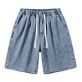 thumbnail image 4 of Vhkiploz Summer Denim Bermuda Shorts for Men's Drawstring Beachwear Board Shorts Solid Color Daily Wide Leg Running Shorts with Side Pockets, 4 of 7