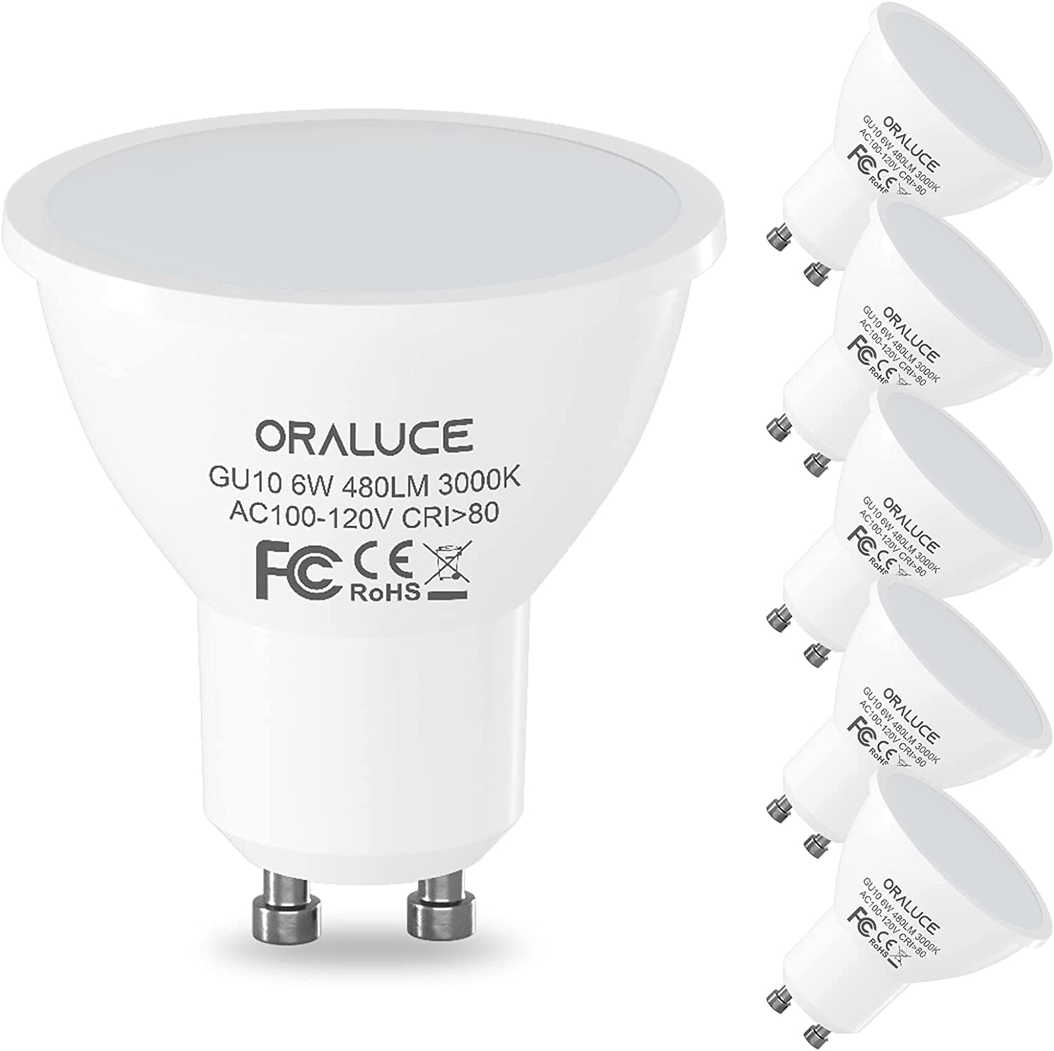 GU10 LED Bulbs, 6 Watt Equivalent to 50W Halogen Light Non-dimmable, 3000K Soft White,120 V, 480 Lm, Beam Angle, MR16 Shape for Recessed, Track Lighting, Pack of 6 - Walmart.com
