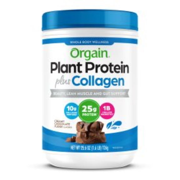 Orgain 25g Plant Protein Collagen Powder, Chocolate, 1.6lb