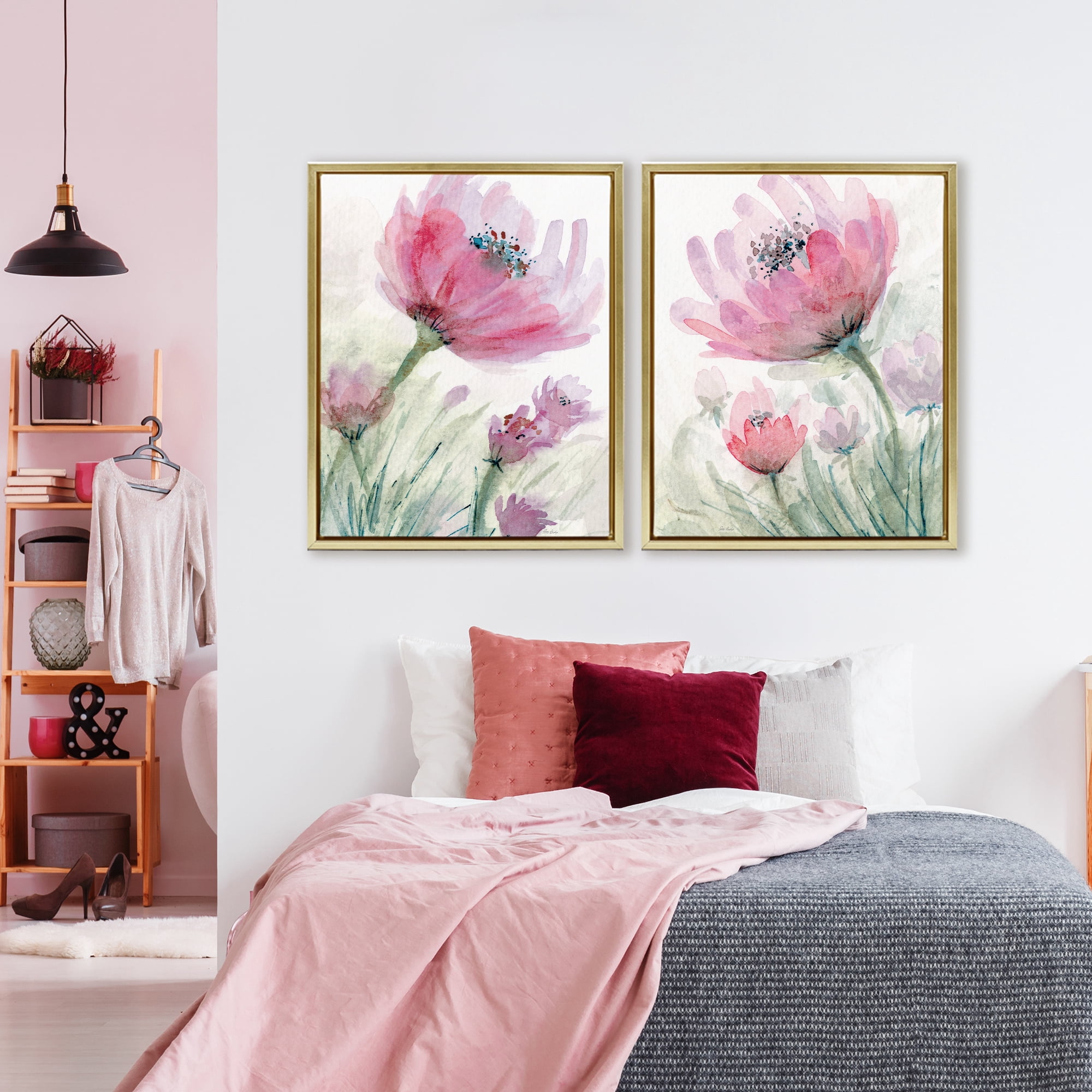 Stupell Industries Speckled Flower Stamens 2 Piece Gold Framed Floater Canvas Set, design by Patti Bishop