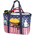 thumbnail image 1 of Bolsa de Playa de Malla en Color F con 9 Bolsillos para Mujer con Diseño de Bandera Americana, 1 of 9