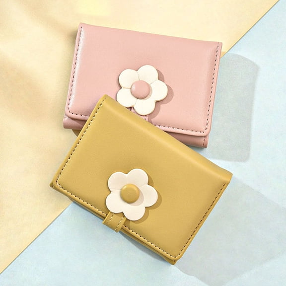 FELTECHELECTR Yellow Coin Purse for Storage Use with Flower Pattern and Portable Design