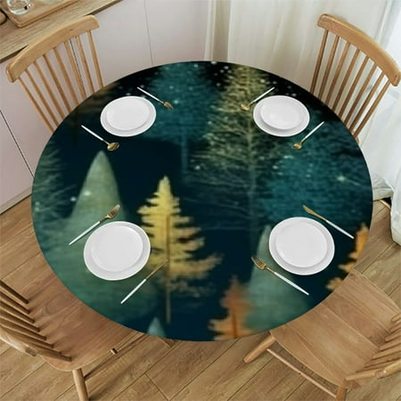 

SHERONV Stars Sky Trees Round Tablecloth 100% Polyester Stain-Resistant & Washable for Indoor and Outdoor Use Wedding Party Decor 31 -35