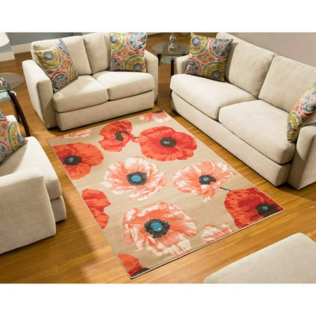 Terra Poppy Rectangle Area Rug, Orange/Red/Tan