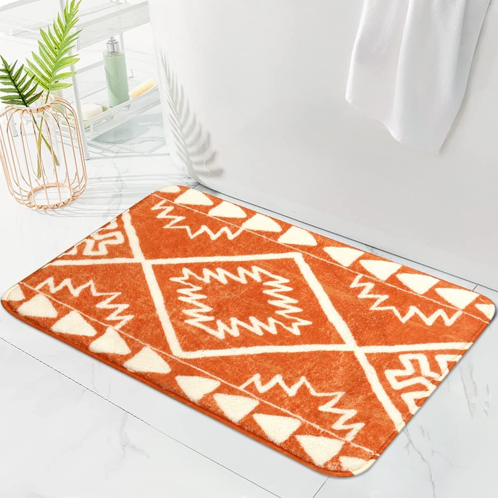 Xsinufn Bathroom Runner Rug 17x47 inch Long Boho Velvet Bath mats Non-Slip  Moroccan Farmhouse Orange Bath Rug Soft Velvet Machine Washable Bathroom