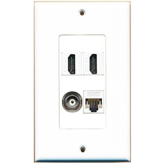 RiteAV - 2 Port HDMI 1 Port BNC 1 Port Cat5e Ethernet White Wall Plate Decorative