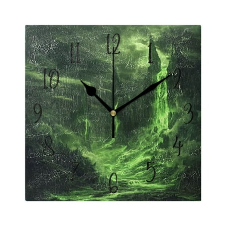 Square Clock Black Clock 7.78 *7.78 Inch Decorative Clock Creative Clock Dual-Purpose Clock Wall Clock Clock Decorate Your Space Green River Picture