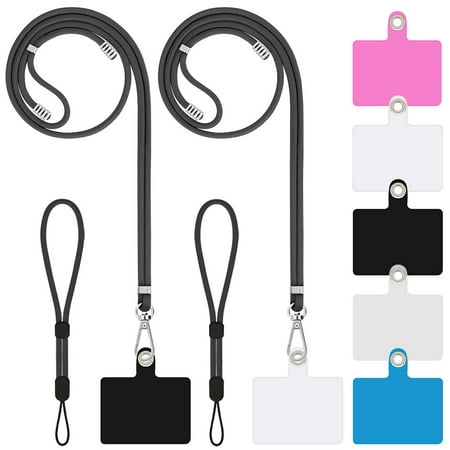 Cell Phone Lanyard, Universal 2× Phone Crossbody Lanyard for Women, 2× Wrist Phone Strap and 5× Connectors Compatible with Most Phones (Black Black)