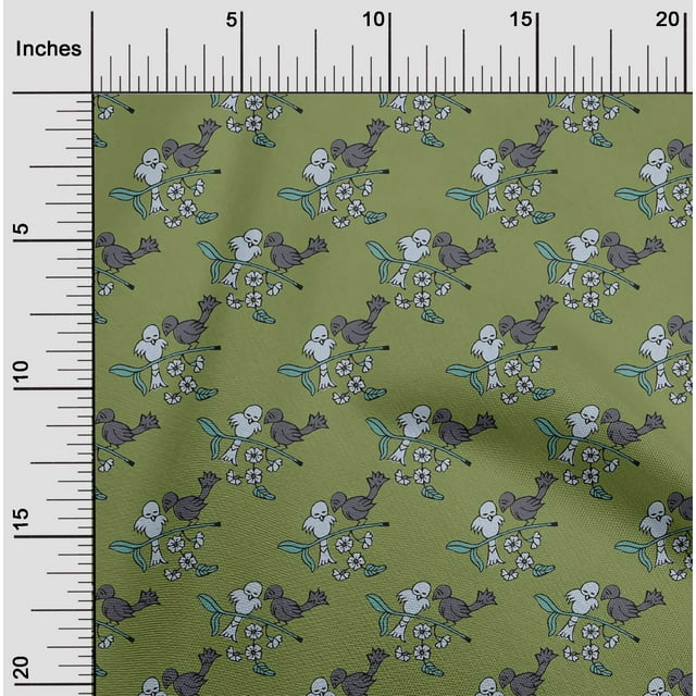 oneOone Viscose Jersey Fabric Leaves|Bird & Floral Block Decor Fabric Printed BTY 60 Inch Wide