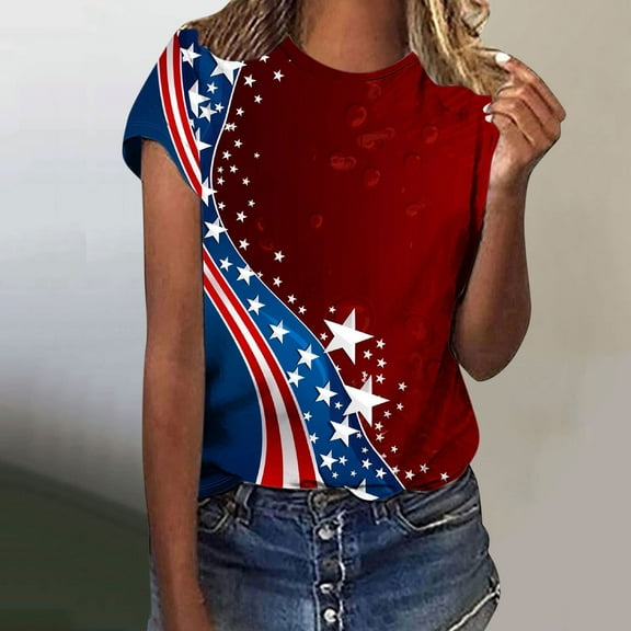 Fartey Stars Stripe Graphic Tees for Women Plus Size Short Sleeve Patriotic Tops 4th of July Crew Neck T Shirts Soft Comfy Holiday Tshirt 2025 Multicolor XXL