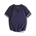 thumbnail image 4 of Mens Linen Shirts Plus Size 3/4 Sleeve V Neck Henley Shirt Retro Boho Summer Lightweight Tropical Beach Hippie Tees Navy XXL, 4 of 5