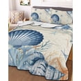 thumbnail image 3 of Quilts Twin-XL Size Bedding Set, Navy Blue Shell Coastal Lightweight Quilted Comforter, Beige Starfish Coral Summer Beach Soft Bedspread Coverlet with Pillow Covers for All Season, 68" x 98", 3 of 7