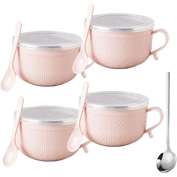 2026 New Set of (4) 25-Oz Mug Meals W/Lid-Its, 4 Piece Meal Mugs Set, Meal Mug with Lid, Round Holiday Meal Mugs for Coffee, Soups, Stews, Ideal Christmas Gift Set(Pink)