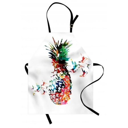 - Pineapple Apron Geometric Pineapple Bursting into Scattering Birds Flight Modern Abstract Print, Unisex Kitchen Bib Apron with Adjustable Neck for Cooking Baking Gardening, Multicolor, by Ambesonne