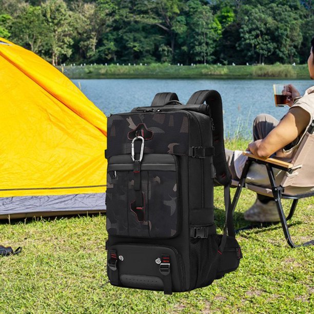 Mochila de senderismo Mochila informal Mochila para computadora portátil con compartimento para zapatos Puerto de carga USB para actividades al aire Patrón negro