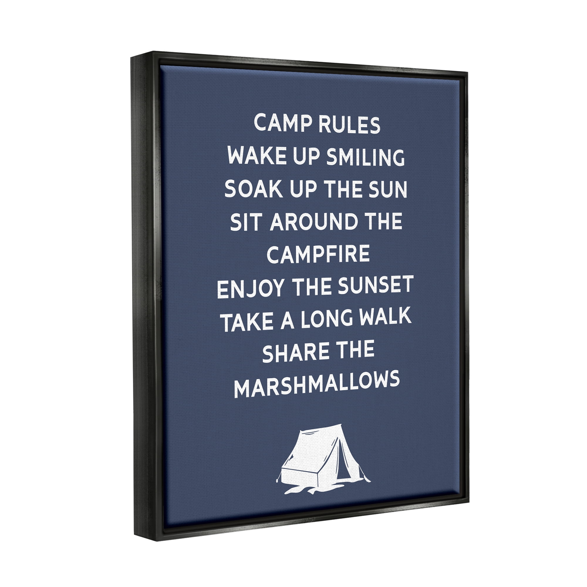 Stupell Industries Camp Rules Text Sign Enjoy Camping Tent Motif Jet Black Framed Floating Canvas Wall Art, 16x20, by Lil' Rue