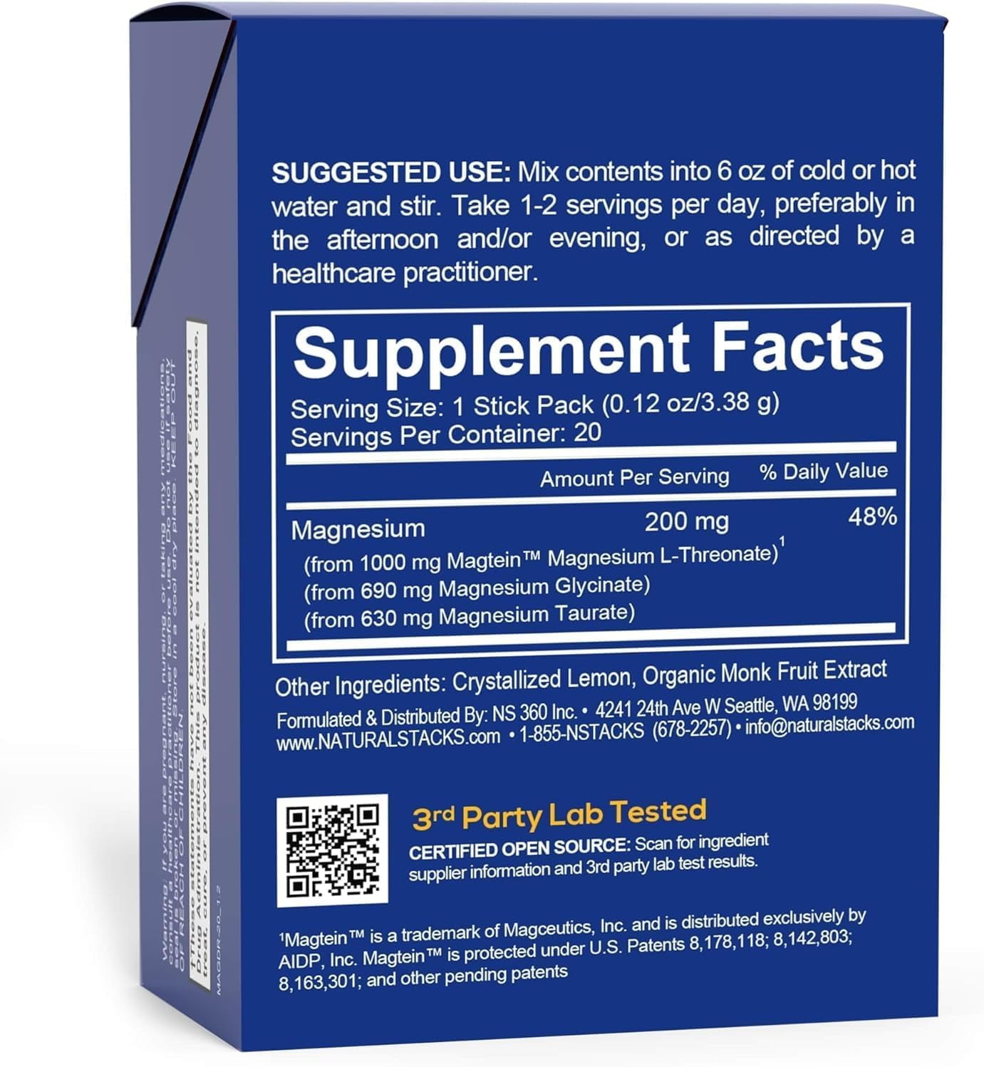 Natural Stacks MagTech, Magnesium Drink Mix, Lemonade, 20 Stick Packs, 0.11 oz (3.23 g) Each
