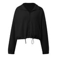 thumbnail image 5 of Bibifish Womens Jackets Stand Collar Drawstring Waist Fuzzy Full Zip Up Jackets Rib Cropped Fit Warm Soft Casual Streetwear Daily Wear Trendy Jackets, 5 of 6