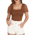 thumbnail image 1 of Xishao Body para mujer con cuello cuadrado y volantes de malla transparente, manga corta, ajuste delgado, blusa de cuerpo casual Xishao ropa, 1 of 2
