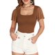 thumbnail image 1 of Xishao Body para mujer con cuello cuadrado y volantes de malla transparente, manga corta, ajuste delgado, blusa de cuerpo casual Xishao ropa, 1 of 2