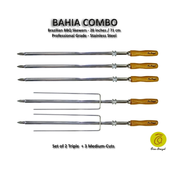 Bahia Combo - Set of 5 Brazilian Skewers for BBQ 28" - Professional Grade