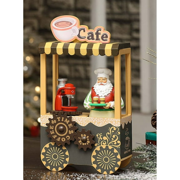 Set of 2 Brown and Red Santa Coffee Booth Christmas Tabletop Decor 11.25"