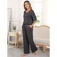 thumbnail image 4 of MINTREUS Lounge Sets for Women Knit Short Sleeve V-neck Tops and Long Pants Soft Comfy Pajamas Set Oversized 2 Piece Outfits, 4 of 8