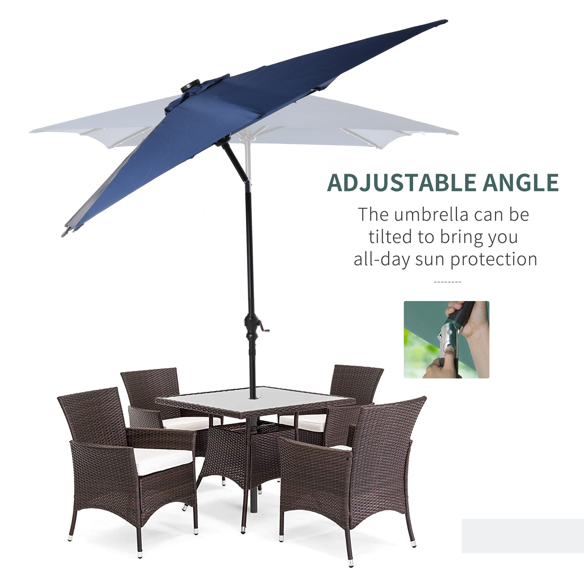 Outsunny 9' x 7' Dark Gray Patio Umbrella, with LED Lights