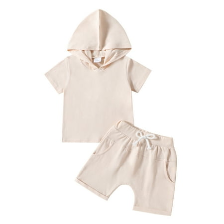 

Newborn Girl Outfits With Pants Toddler Boys Girls Short Sleeve Solid Hooded T Shirt Tops Shorts Outfits Fall Clothes Girl Beige 6-12 Months