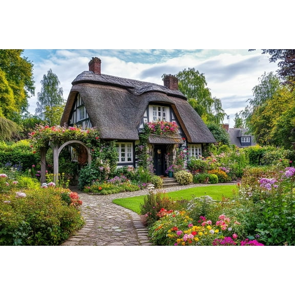 Jigsaw Puzzles for Adults Thatched Cottage in Bloom Difficult Hard Challenging Wooden Jigsaw Puzzles Decorative Pattern as Home Decor 500 Pieces