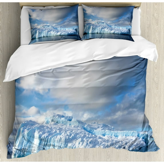 Iceland Duvet Cover Set Queen Size, Iceberg in Antarctic Peninsula Northern Glaciers, Decorative 3 Piece Bedding Set with 2 Pillow Shams, Sky Blue Blue Grey, by Ambesonne