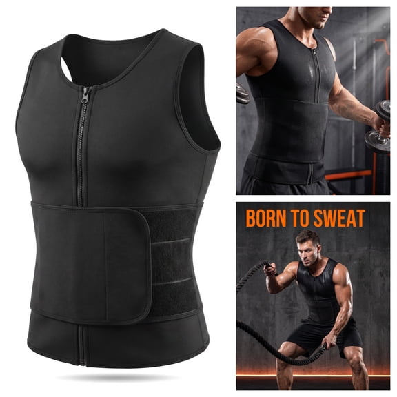 Men's Sauna Sweat Vest - Neoprene Waist Trainer Shirt for Gym, Workout, and Compression Training, Black