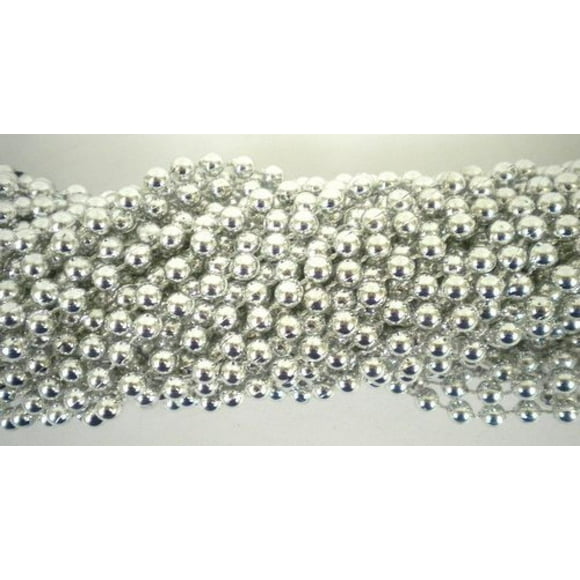 33 Pouces 07mm Perles Rondes Argent Métallique Mardi Gras - 6 Douzaines (72 Colliers)