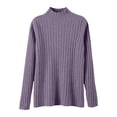 thumbnail image 4 of Holzkary Women's Mock Neck Top Sweater Lightweight Long Sleeve Soft Knit Pullover Tops Plain Crew Neck Thin Jumper Soft Knit Sweater Elegant Warm Winter Sweater Wool Pullover Women Purple M, 4 of 4