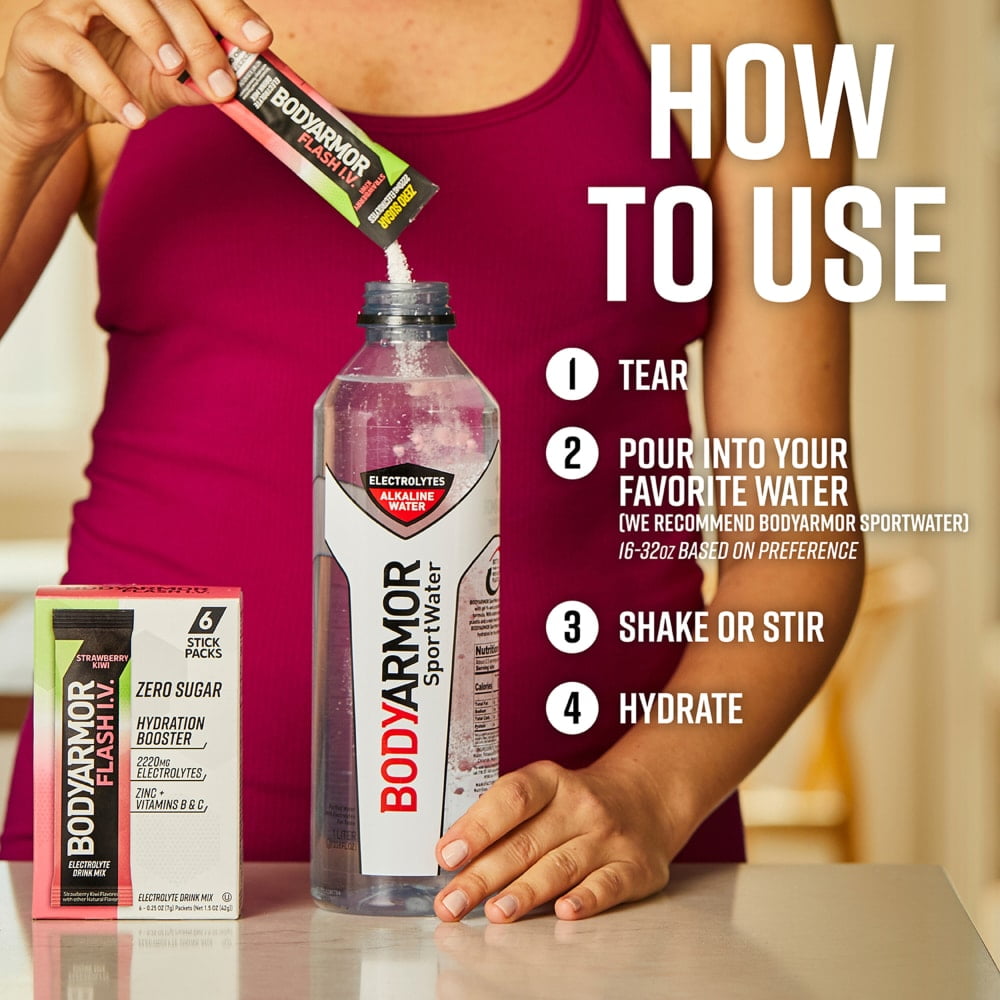BodyArmor Flash IV Zero Sugar Electrolyte Strawberry Kiwi Drink Mix Packets 6 sticks - 5 Pack