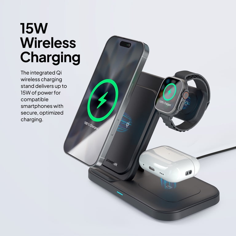 Liquipel Powertek 3-in-1 Qi2 Wireless Charging Pad, Black photo 3