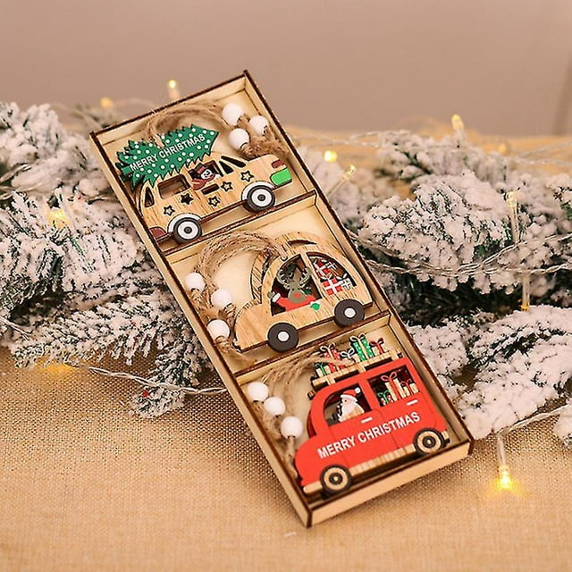 9 piezas de adornos navideños, decoraciones para árboles de madera, manualidades colgantes de madera, adornos de muñeco de nieve de Papá Noel, etiquetas de regalo, decoración y kit de colgantes