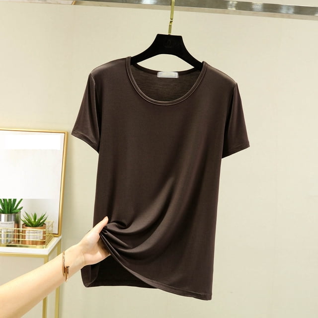 Yourumao Pyjamas Doux pour Femmes Chemises Confortables à Col Rond Amples Blouses Légères à Manches Courtes Basiques T-Shirts Unis Été Haut Classique