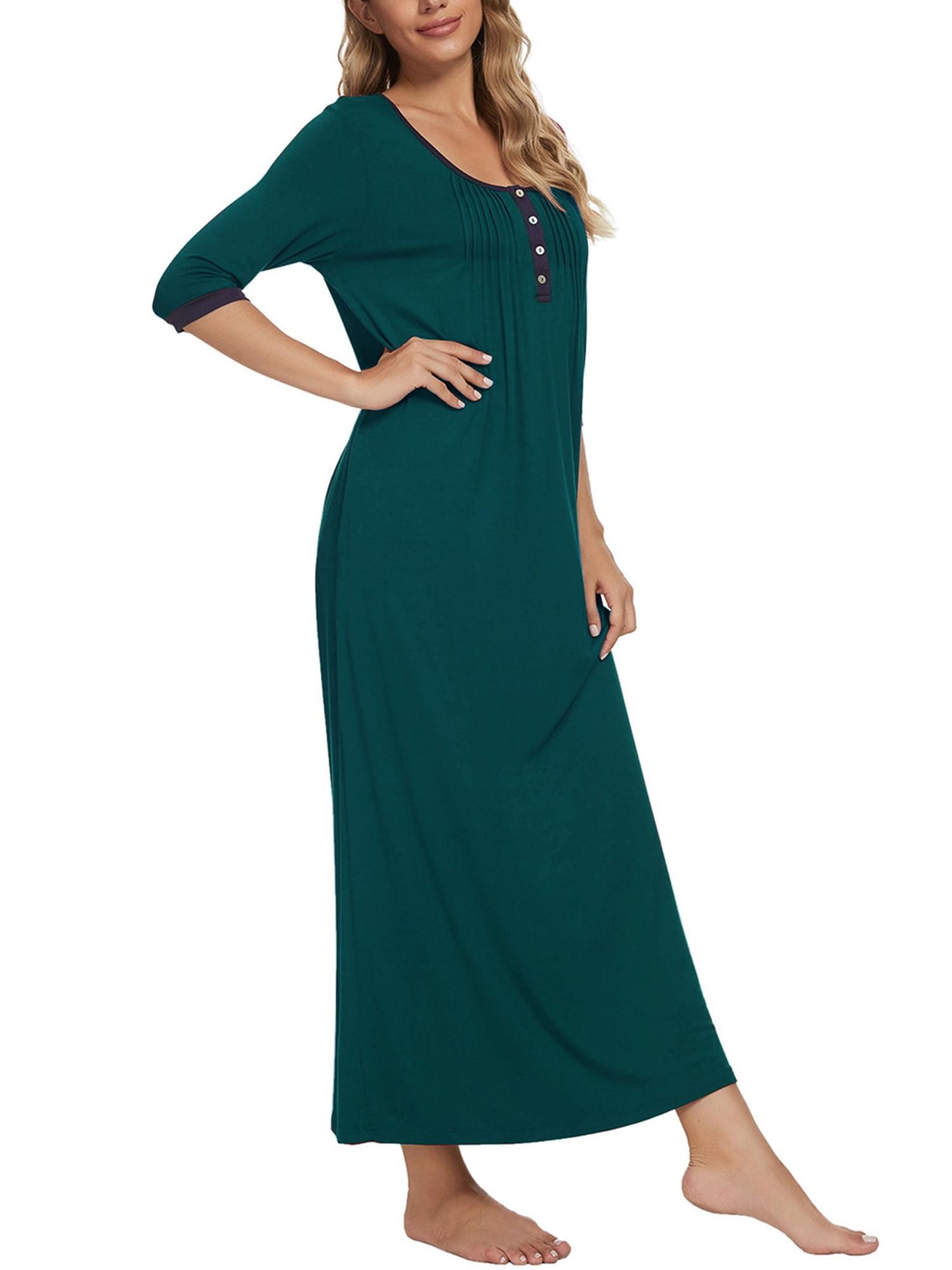 Unique Bargains Womens Sleepwear Lounge Dress with Pockets Nightshirt Pajama Nightgown