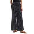 thumbnail image 1 of Pantalones de rayas de tiro alto y pierna ancha de algodón sueltos para mujer INSPIRE CHIC en negro, 1 of 6