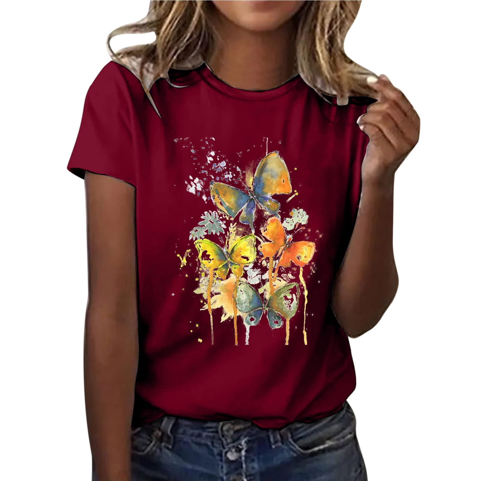 USSUMA Splash Ink Butterfly Print T 