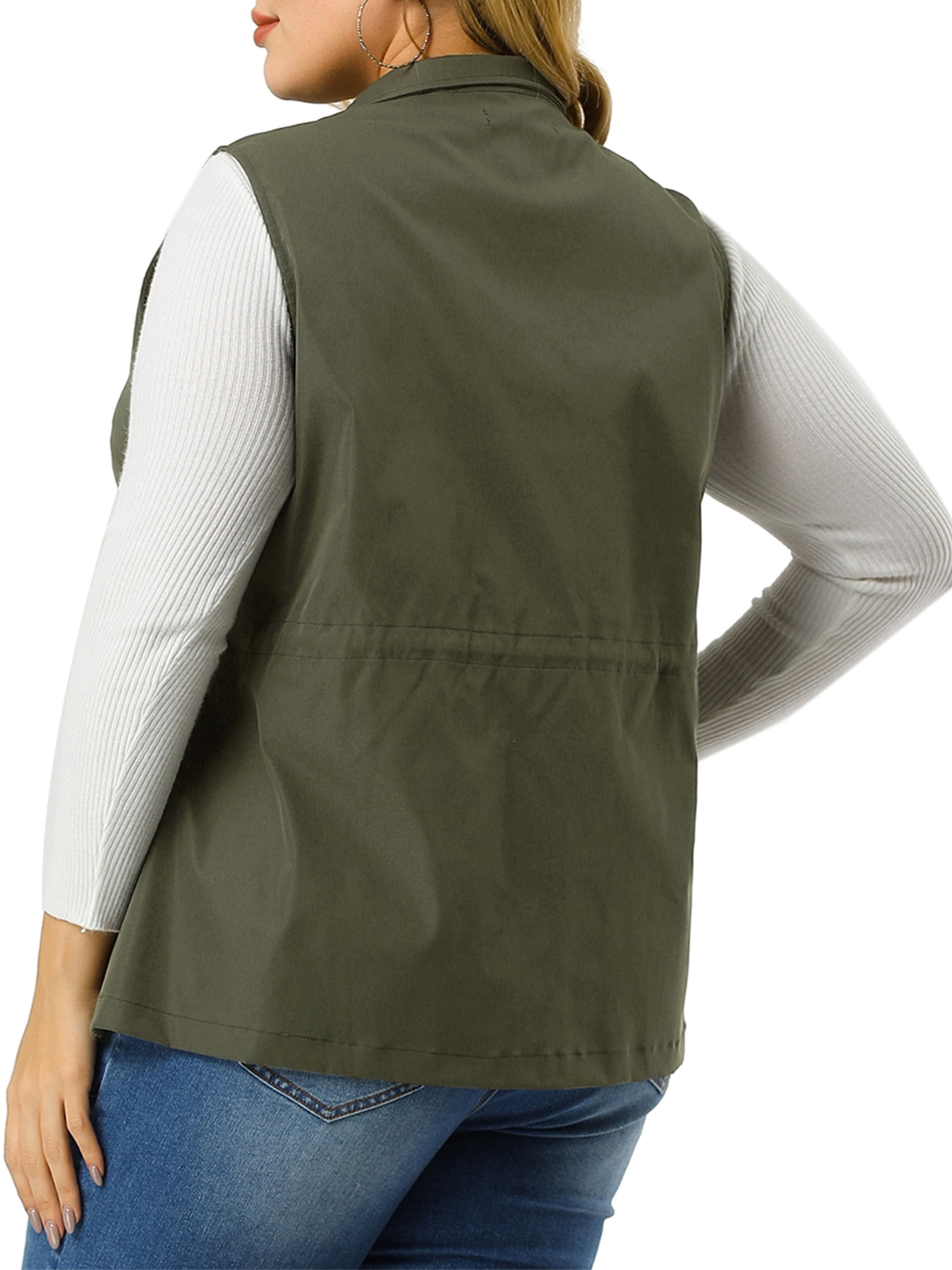 DARING DIVA Women's Plus Size Lightweight Sleeveless Anorak Cargo Vest 2X ArmyGreen