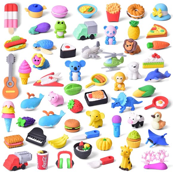 Fun Little Toys 60 Pcs Pencil Erasers Toy Set for Kids Classroom Prizes, Gifts for Kids, Bulk Puzzle Erasers for Party Favors Goodie Bag School Rewards Novelty Toys Pinata Stuffers Treasure Box